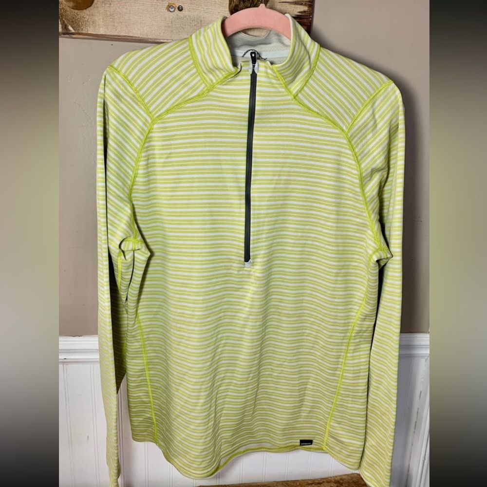 Patagonia Capilene Midweight 3 Quarter-zip Green Stripe Men’s- Large